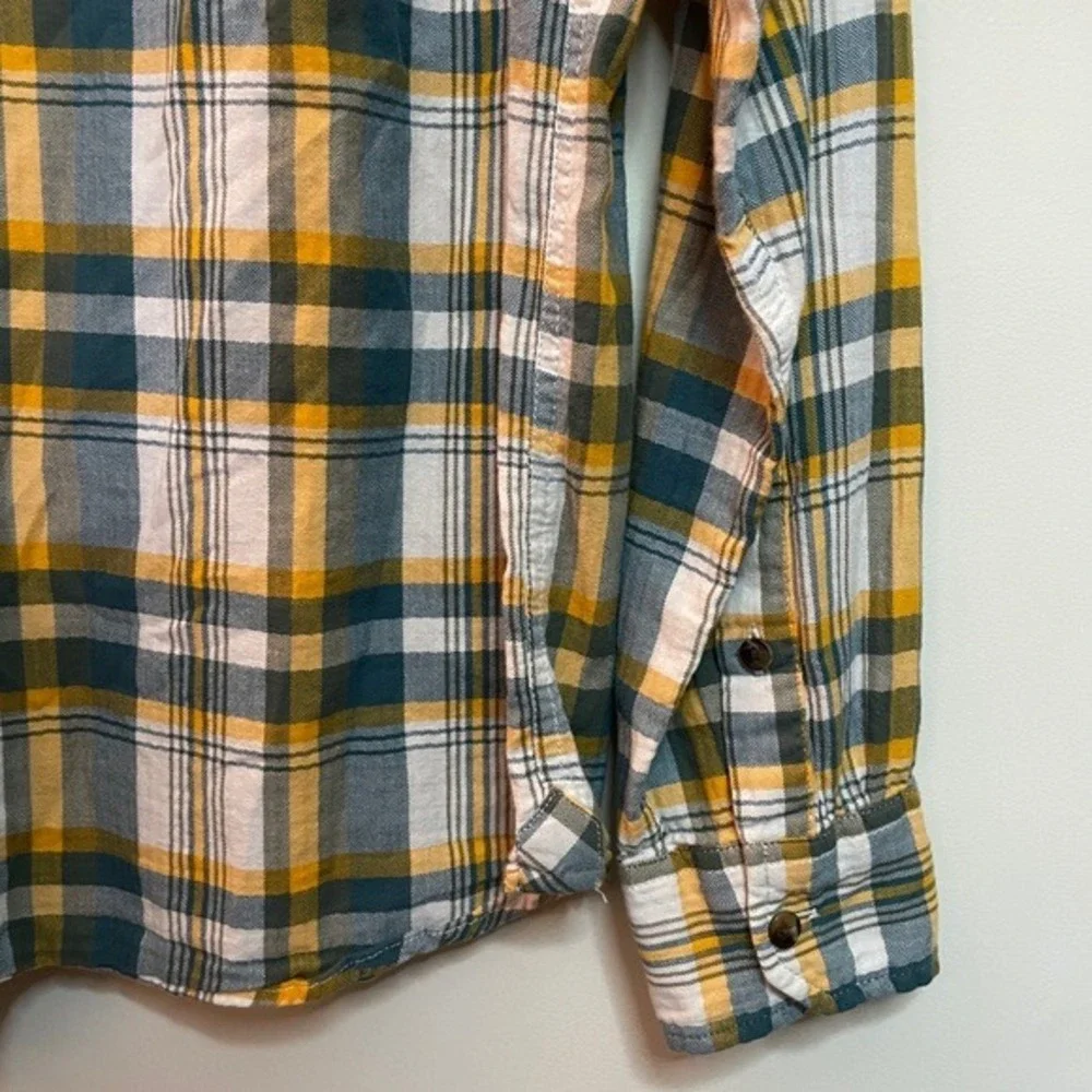 The North Face Mens Plaid‎ Button Down Shirt Yellow Blue Medium